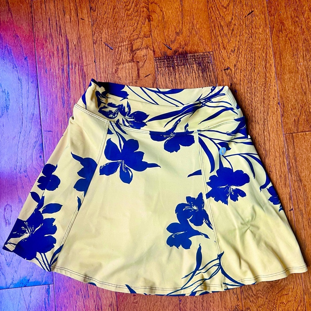 Floral Mustard Yellow and Blue Women's Tennis Skirt / Skort